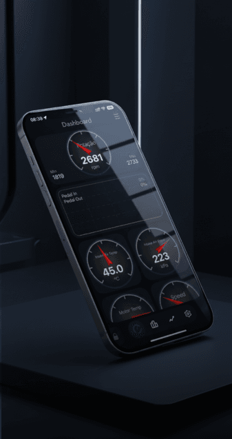 Conjunto do aplicativo, botao e modulo do Gas Drive Dash