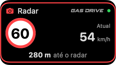Compact layout: a 60 km/h speed camera, current speed of 54 km/h, and distance of 280 meters